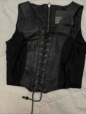 Dreamers Black Lace-Up  100% Leather Corset Vest